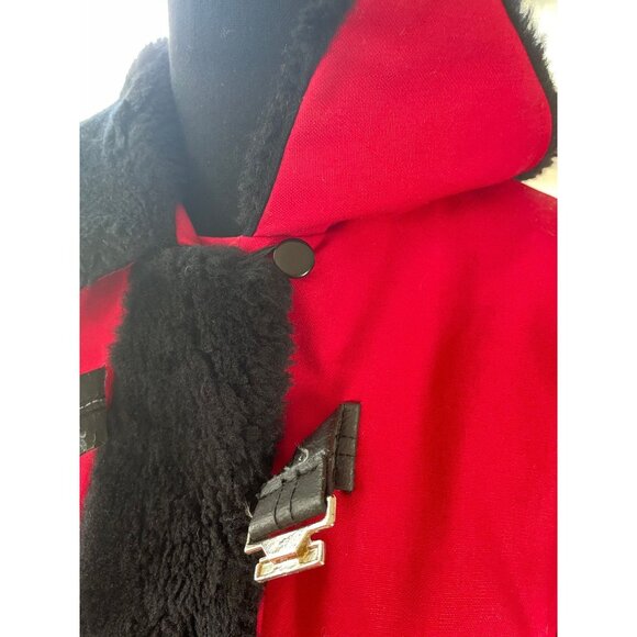 Vintage 80s ladies coat, red & black parka, faux fur collar & cuffs, 6/8 (S/M) - Picture 6 of 9